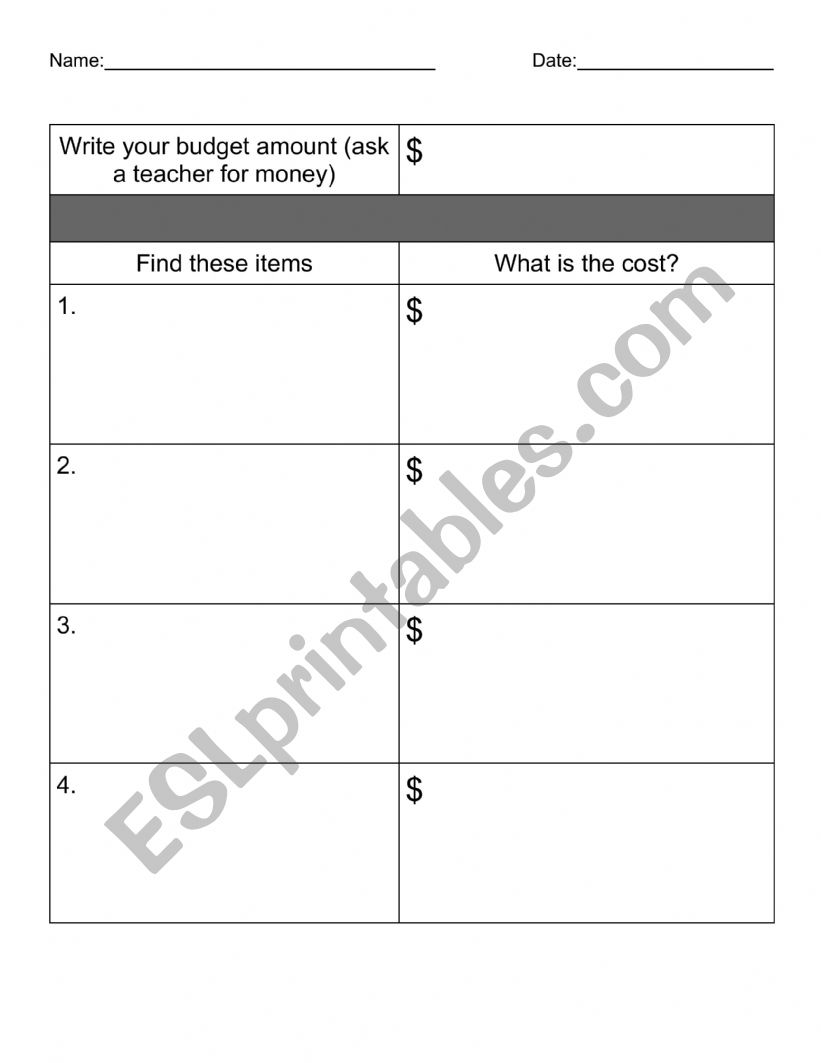 Budgeting  worksheet