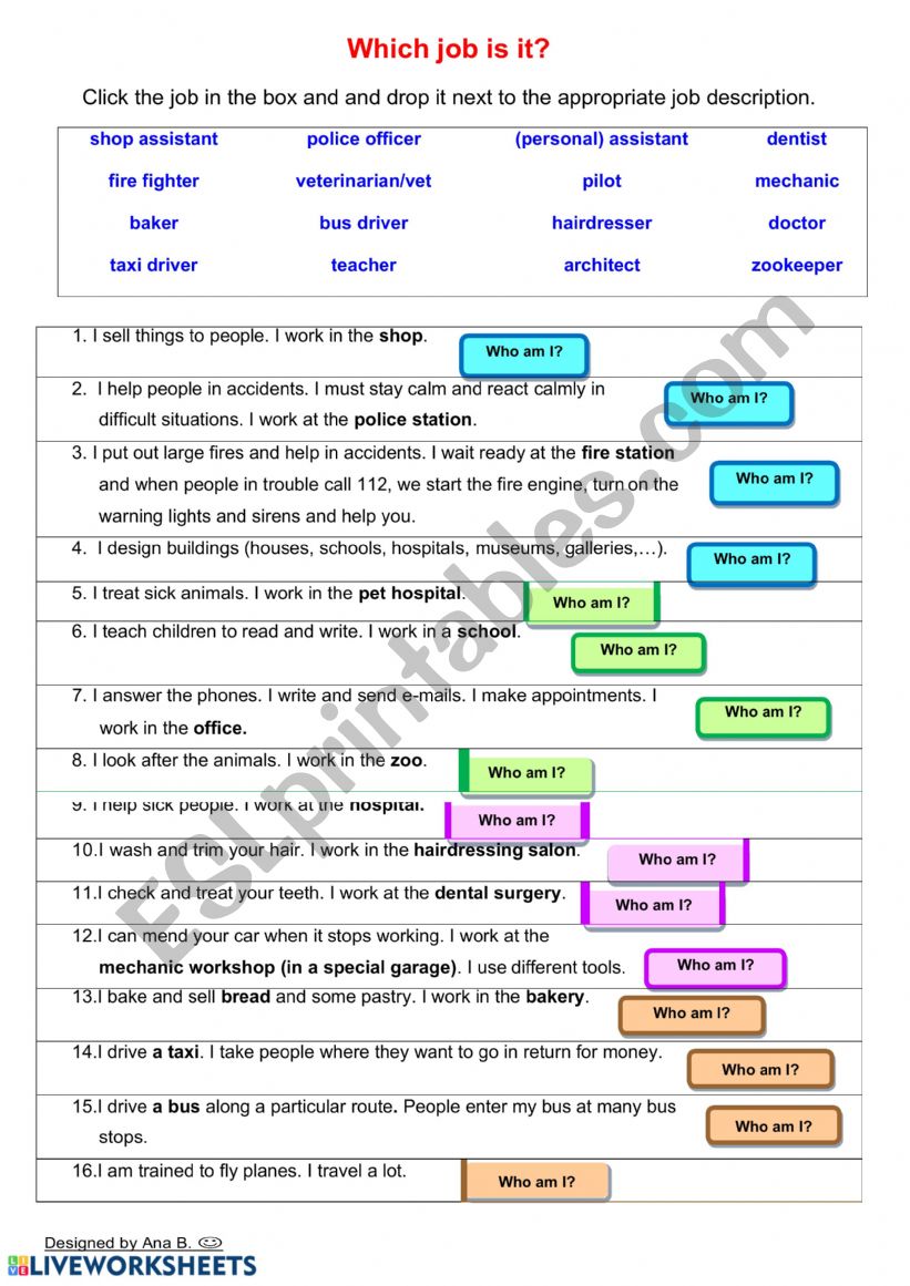 Jobs worksheet