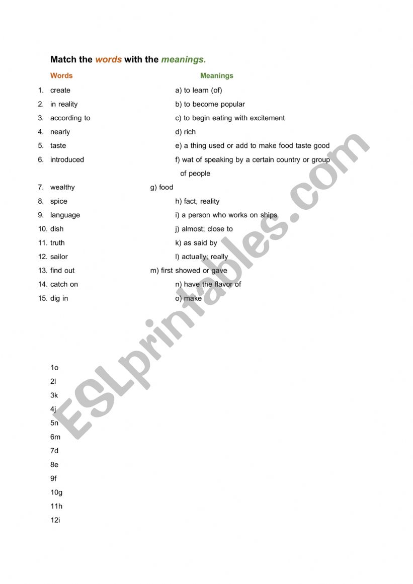 Food First worksheet