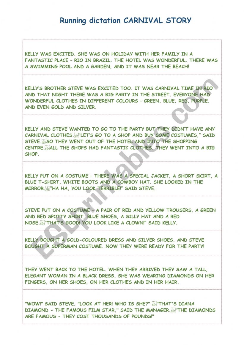 English worksheets: Running Dictation