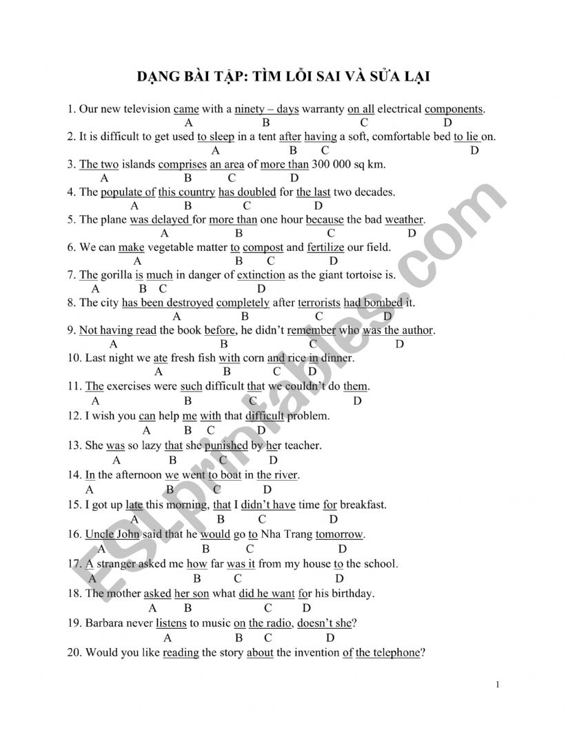 Find and correct mistakes worksheet