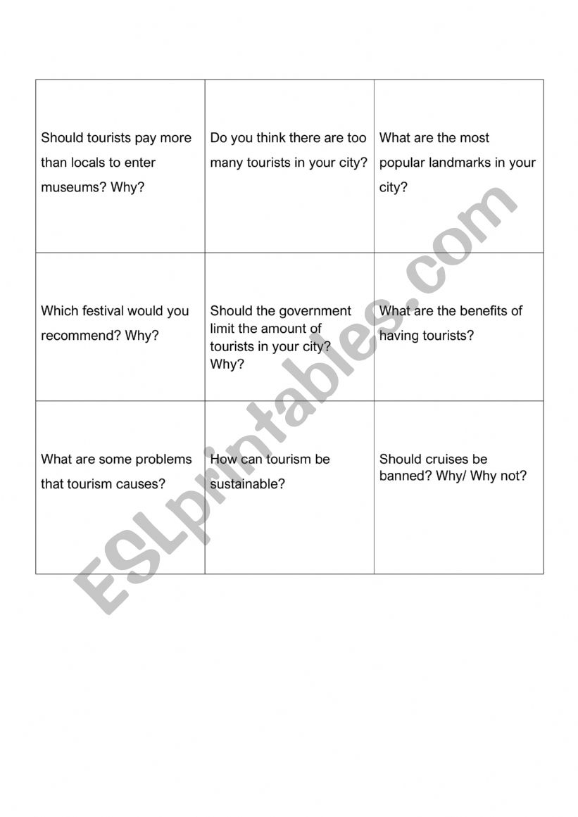 Tourism and overtourism worksheet