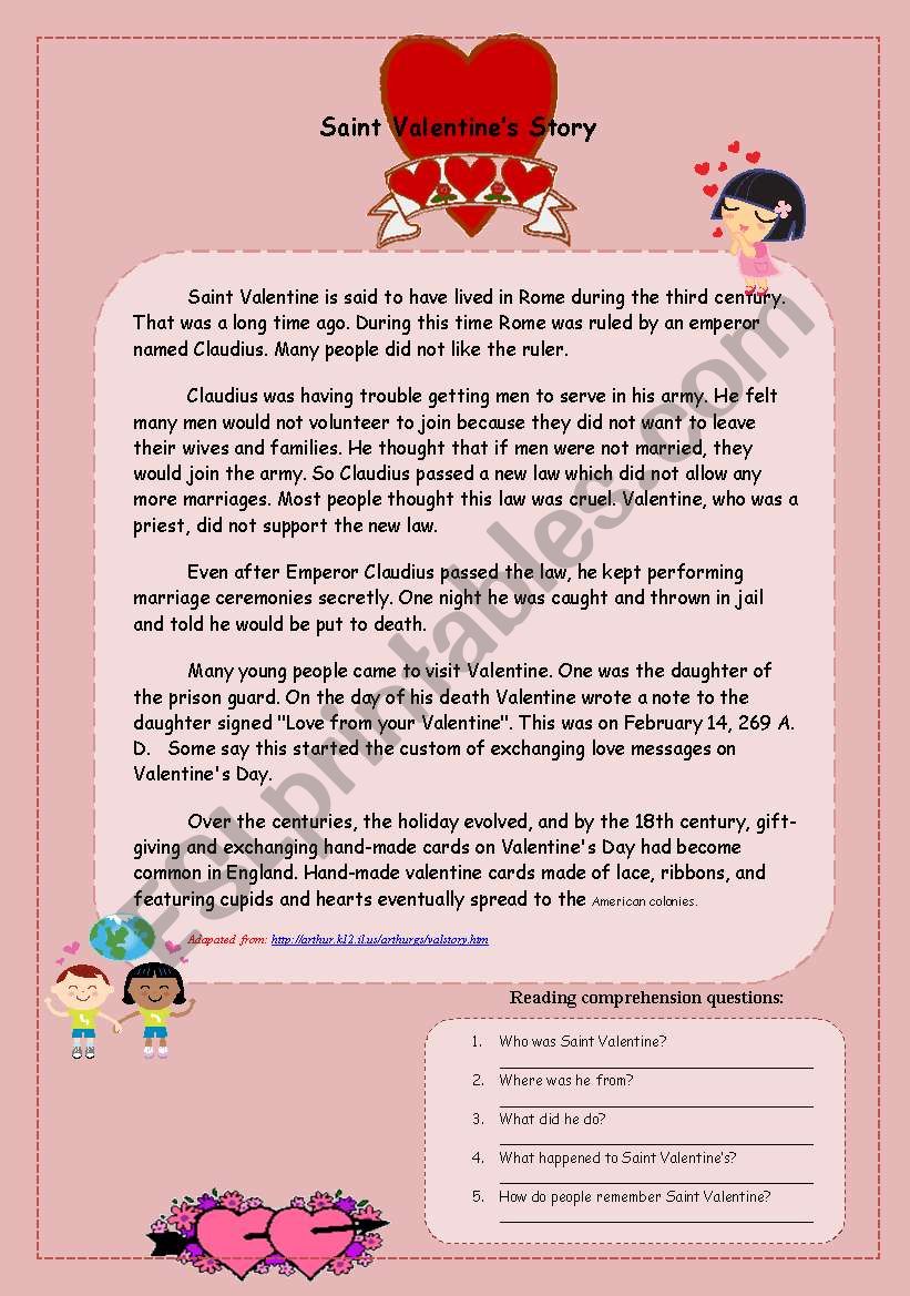 St Valentine s Story ESL Worksheet By Serennablack