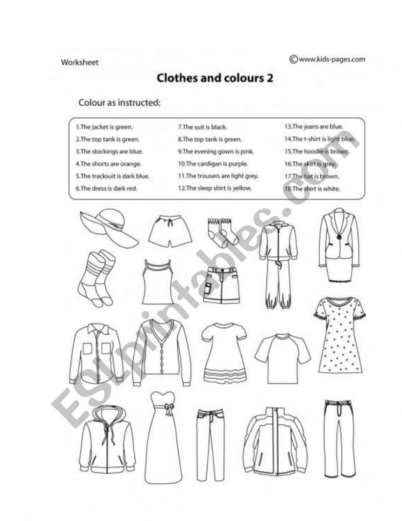 color clothes worksheet
