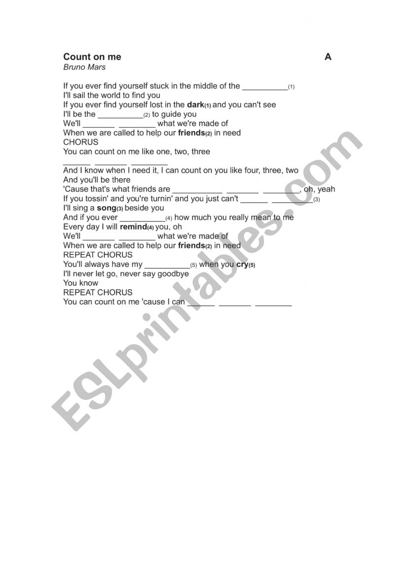 Bruno Mars - Count on me worksheet