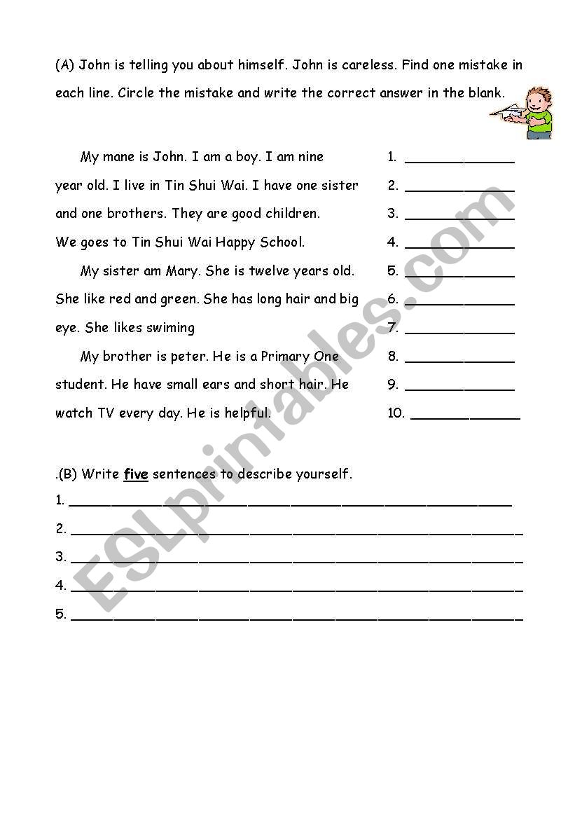 English Worksheets Find One Mistake