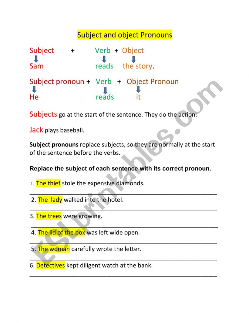 Subject worksheet