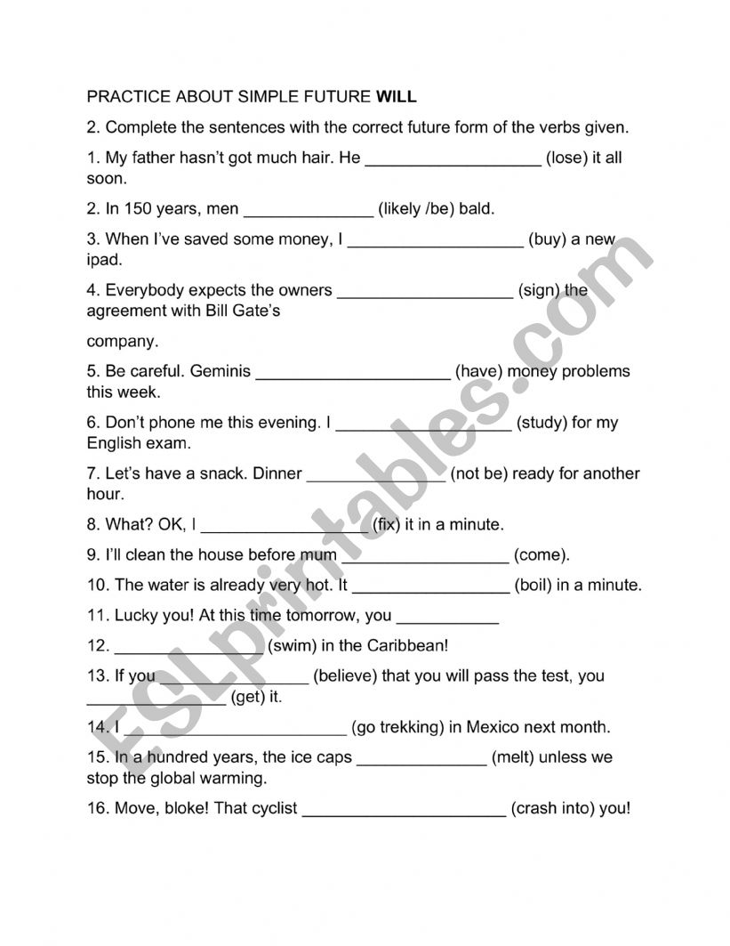 simple future practice worksheet