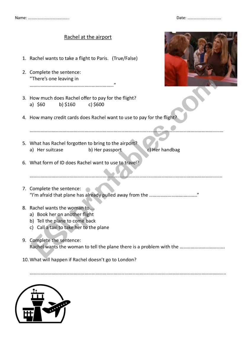 Rachel at the airport worksheet