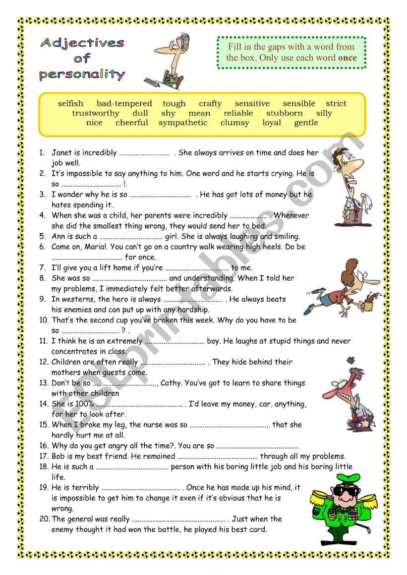 English Worksheets: Adjectives Of Personality