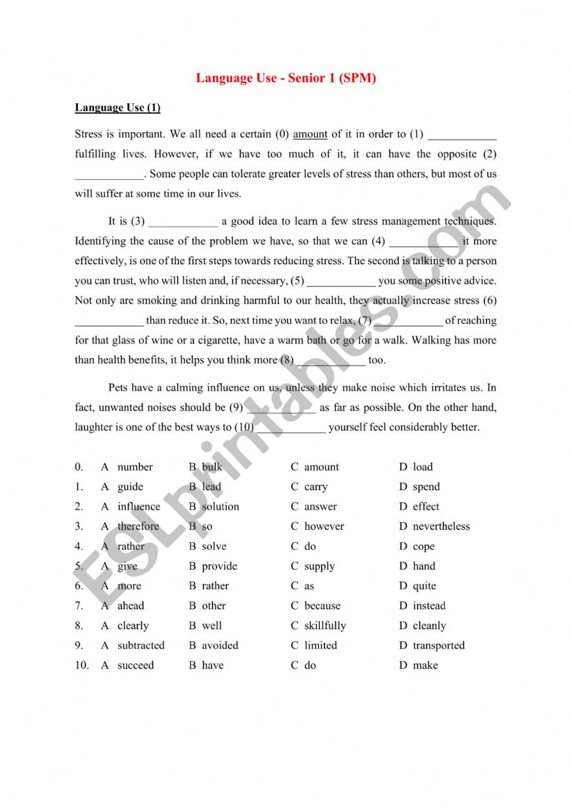 English worksheets: Language Use SPM