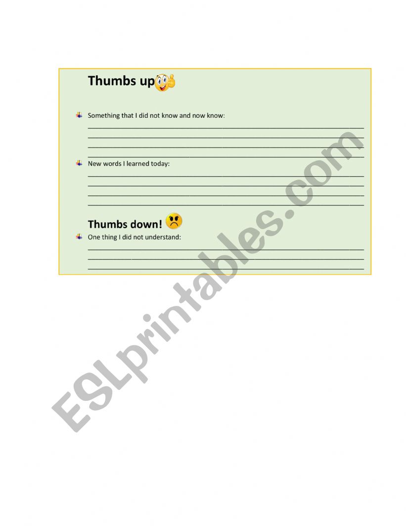 Thumbs up worksheet