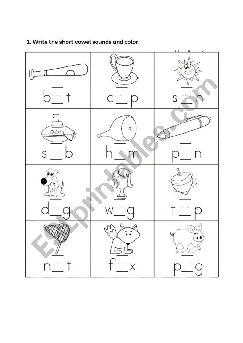 Short Vowel worksheet