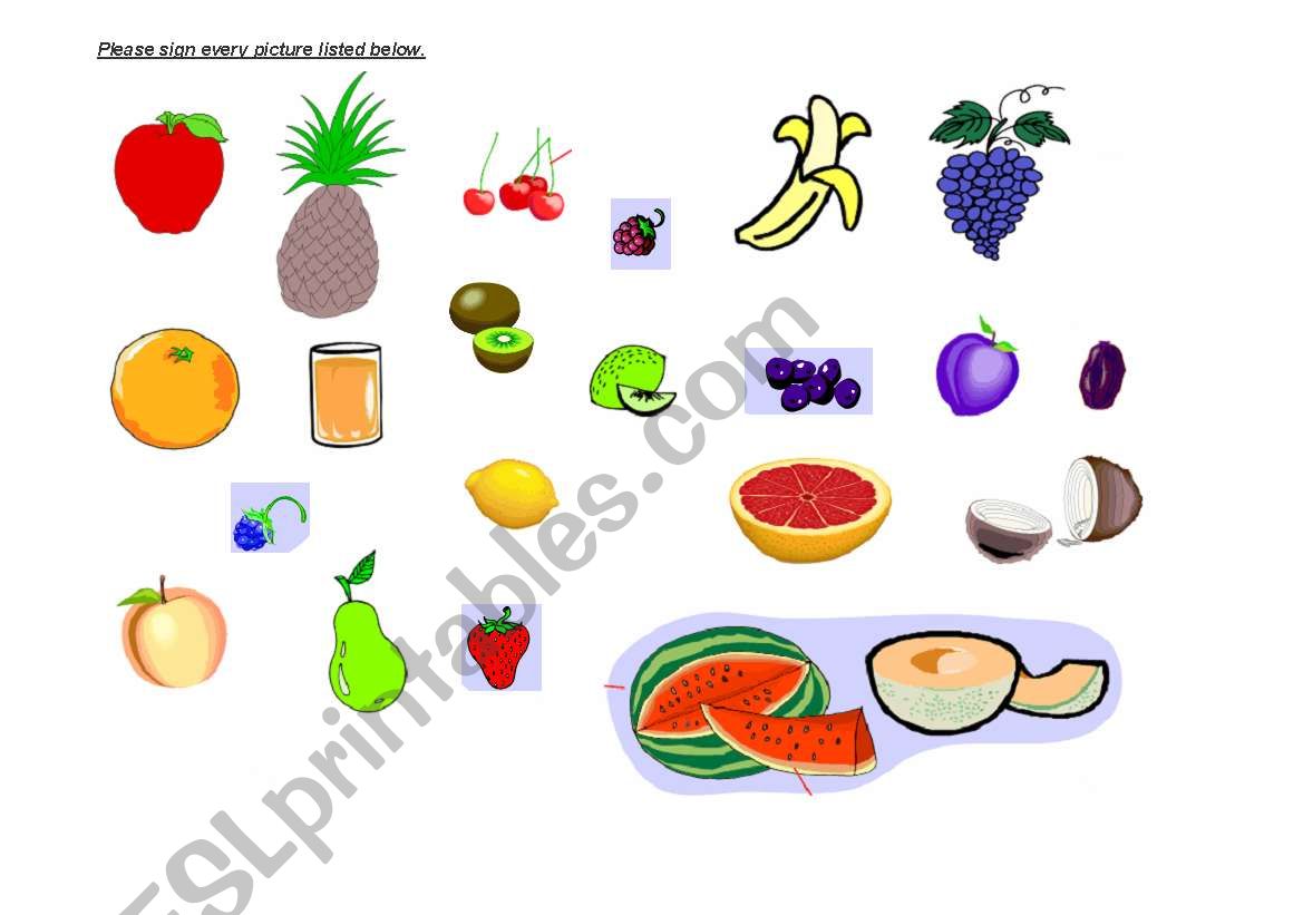 Fruits dictation worksheet