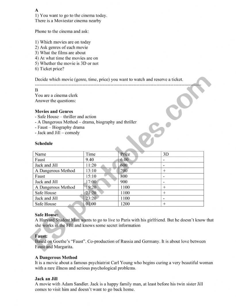 What�s on today? worksheet
