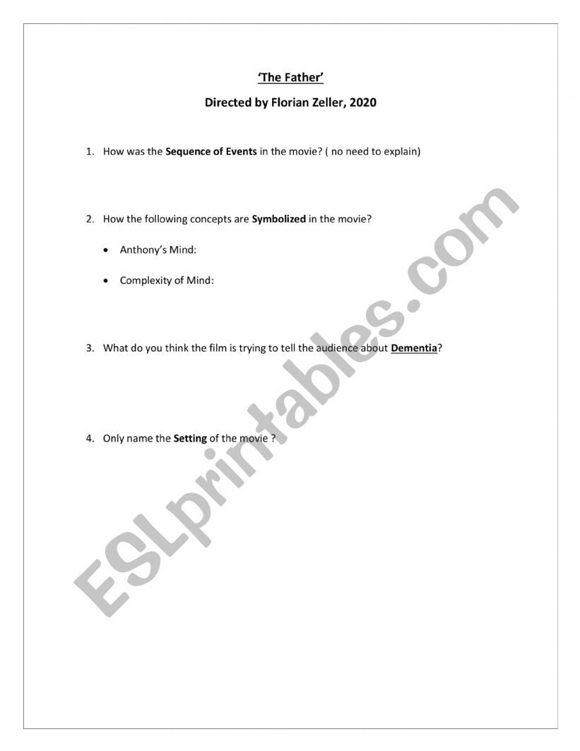 The Father worksheet