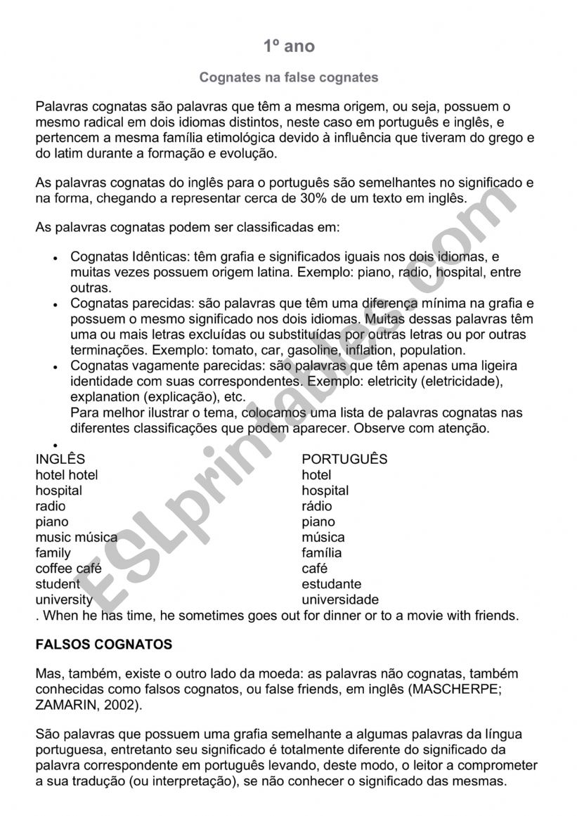 cognates and false cognates worksheet