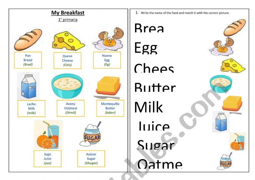 Breakfast worksheet