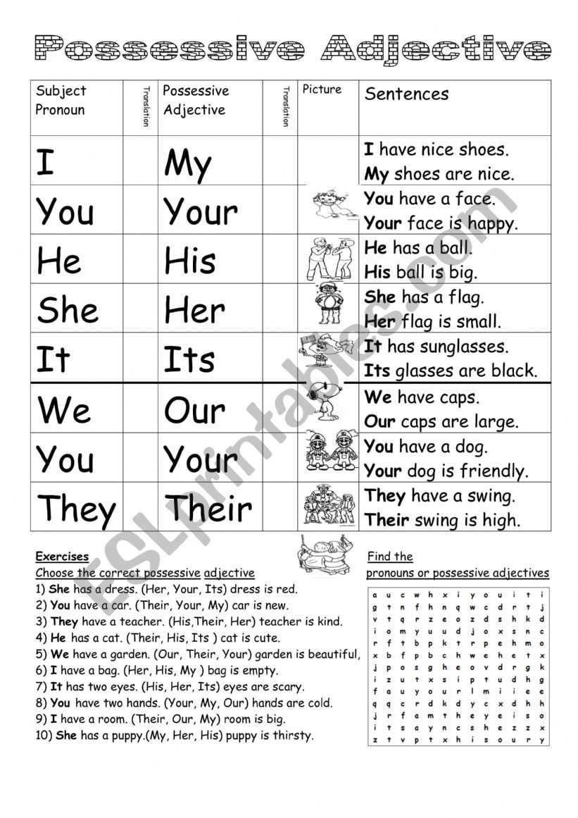 complete the possessive adjectives