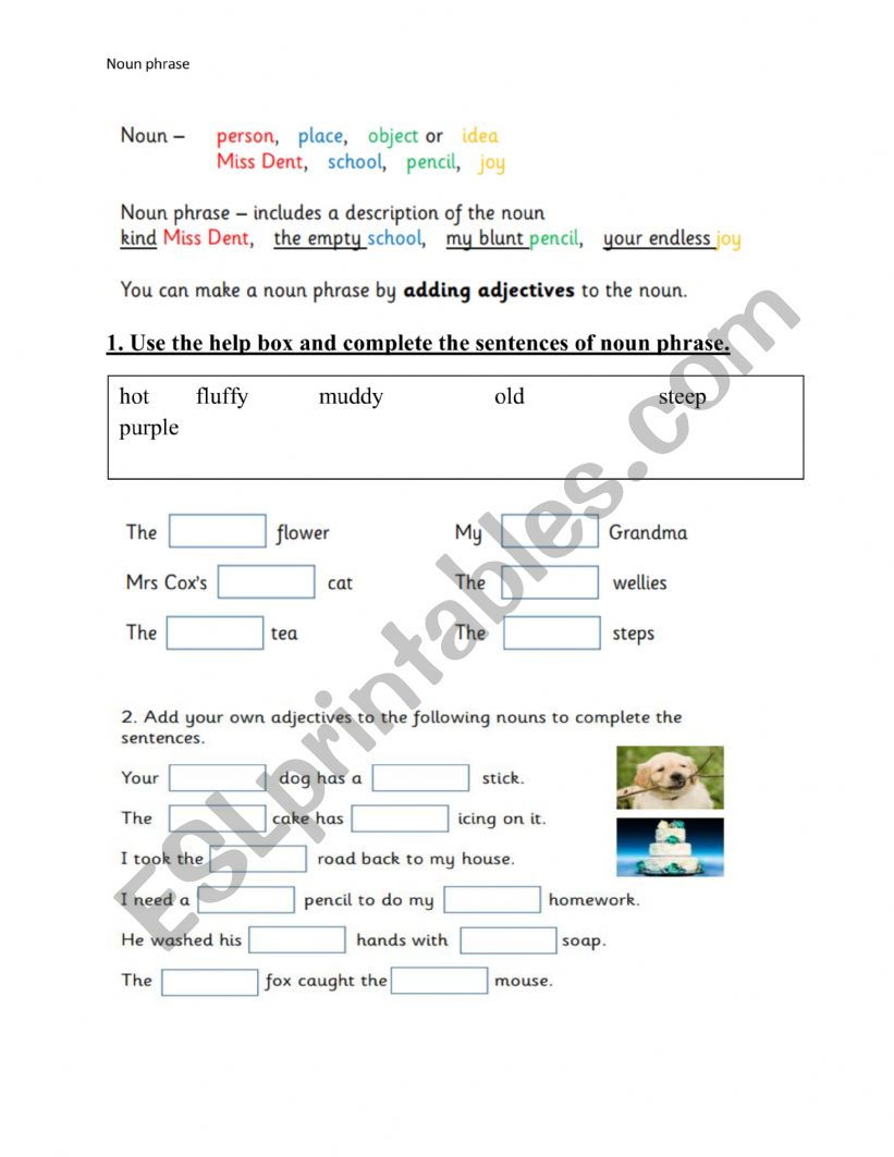 Noun phrase worksheet