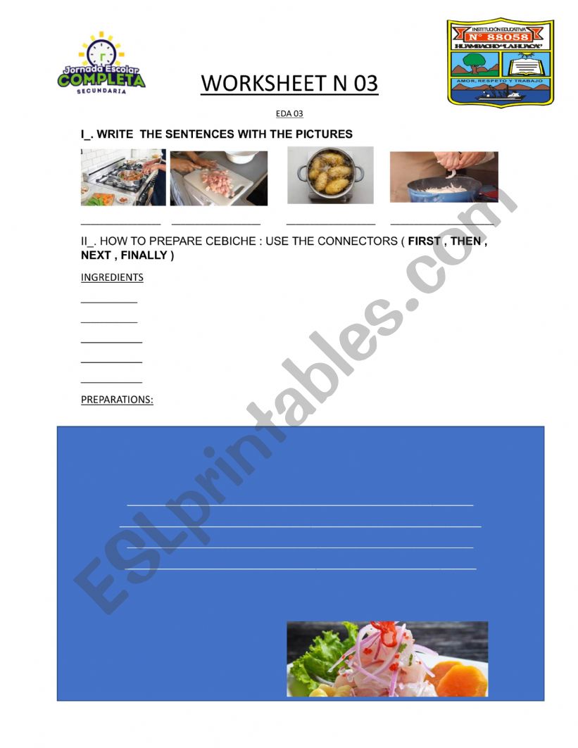 making a recipe  worksheet