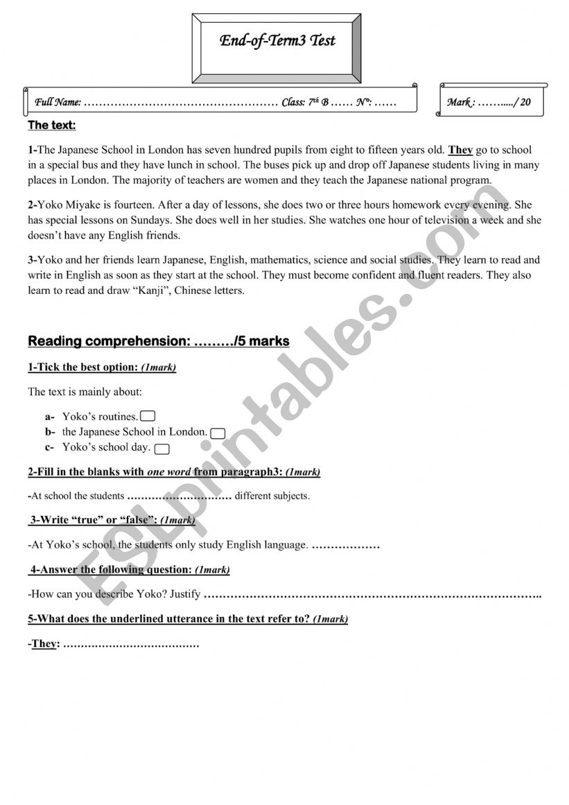 full term3 test worksheet