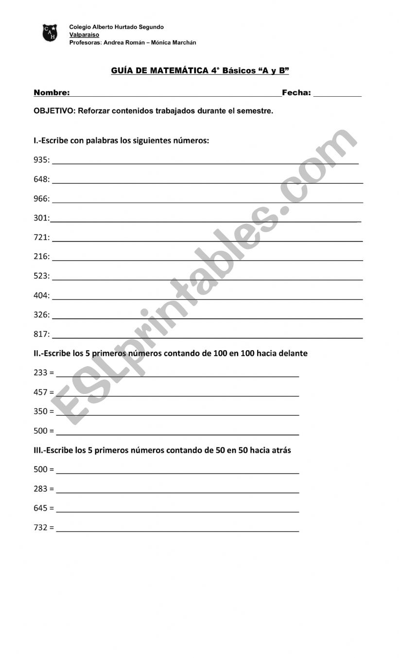 matematicas worksheet