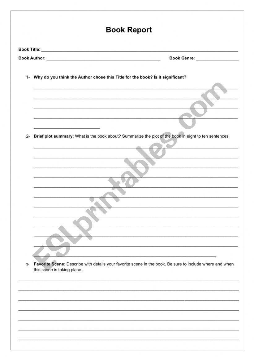 Book Report worksheet