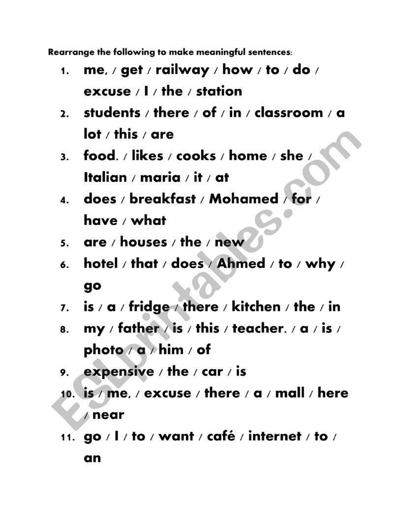 Rearrange worksheet