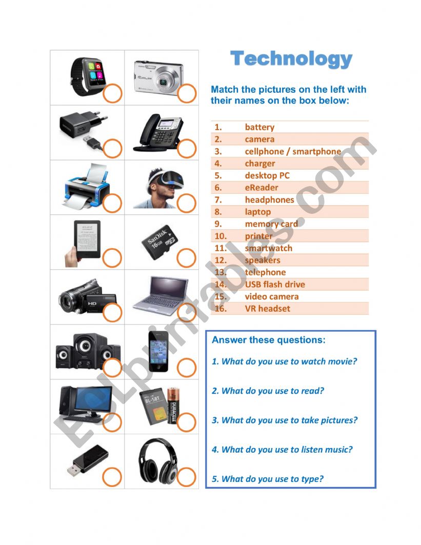 Technology vocab worksheet