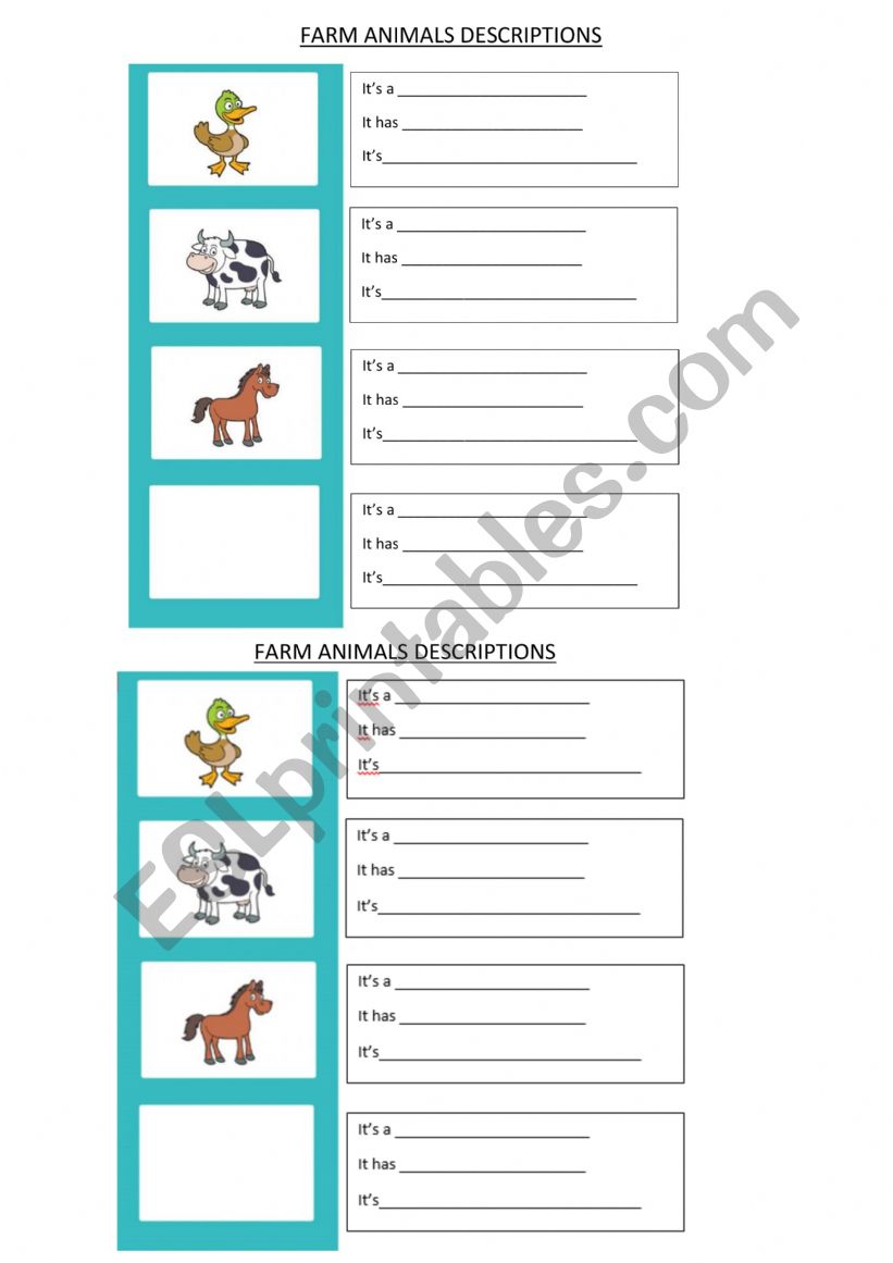 Farm animals worksheet