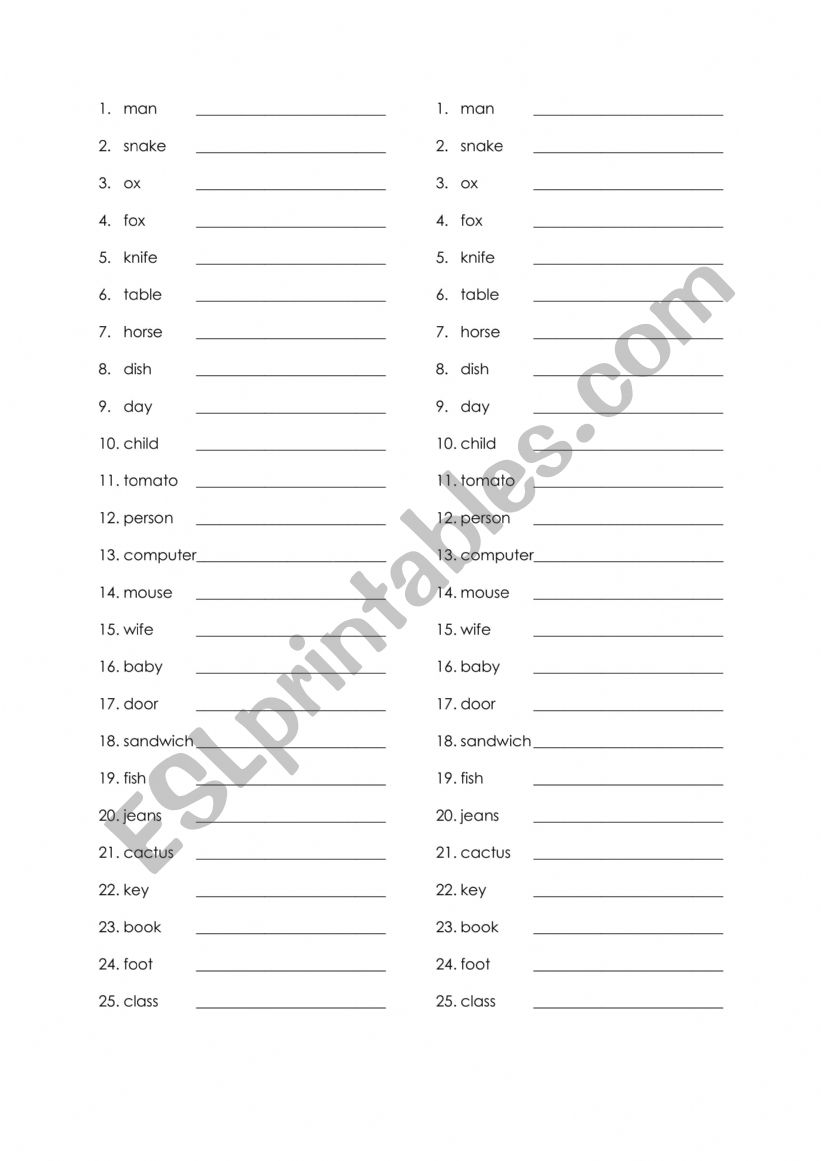 Plural Nouns worksheet