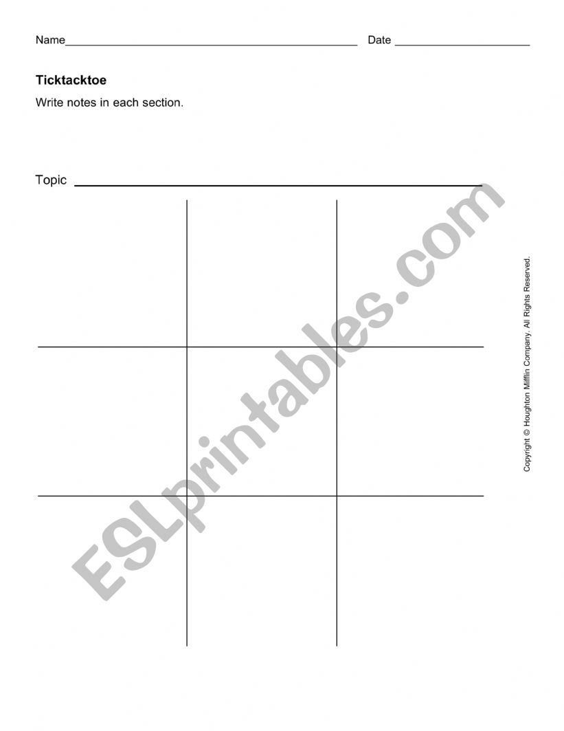 tic tac toe adjectives worksheet