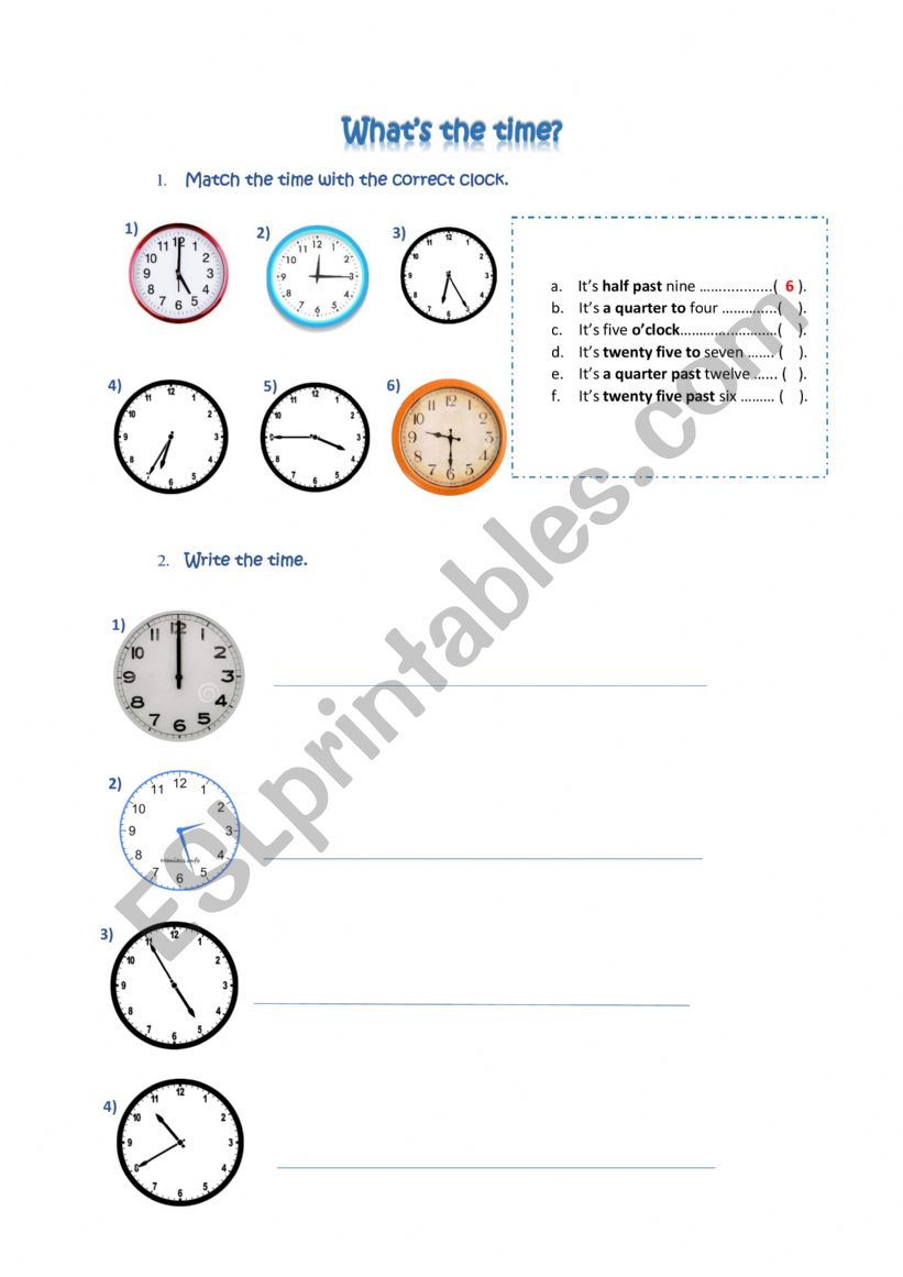 English worksheets: the time