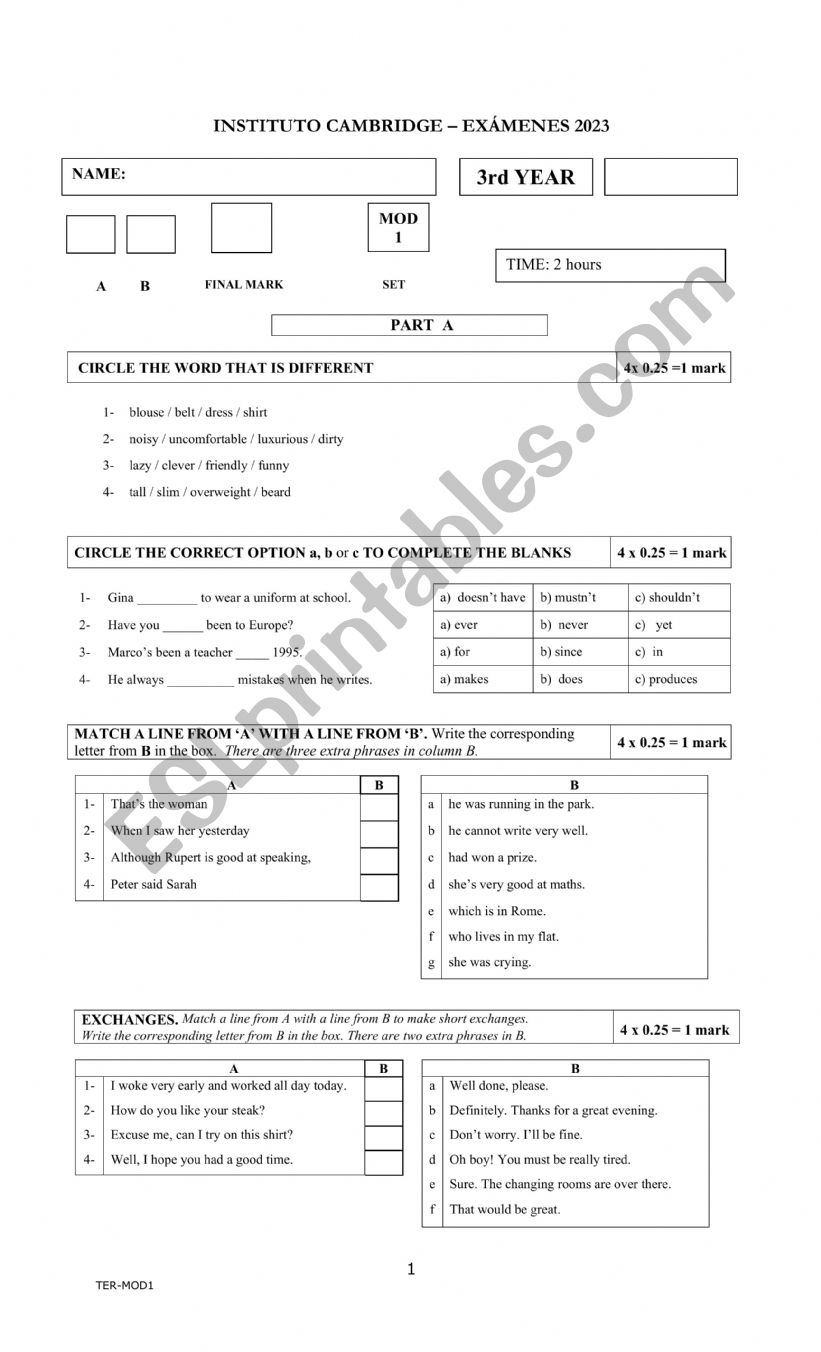 examen Cambridge 3er ao adultos