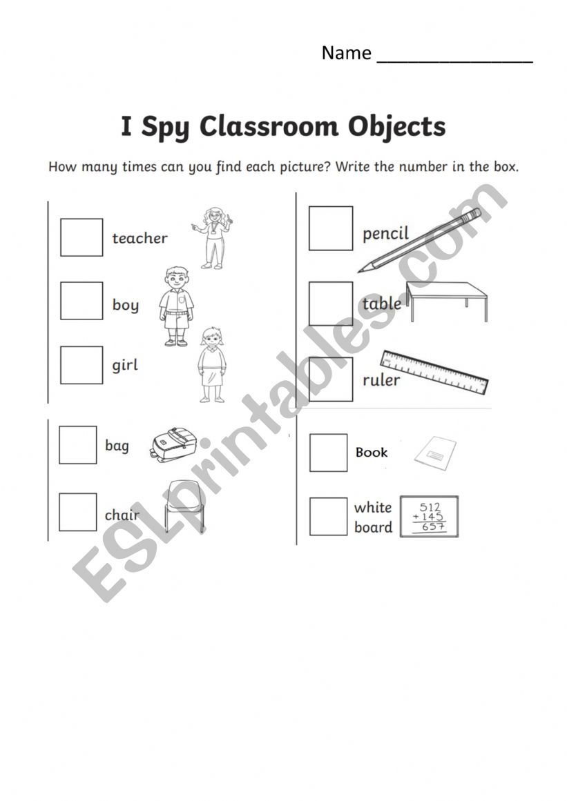 I spy in Classroom worksheet