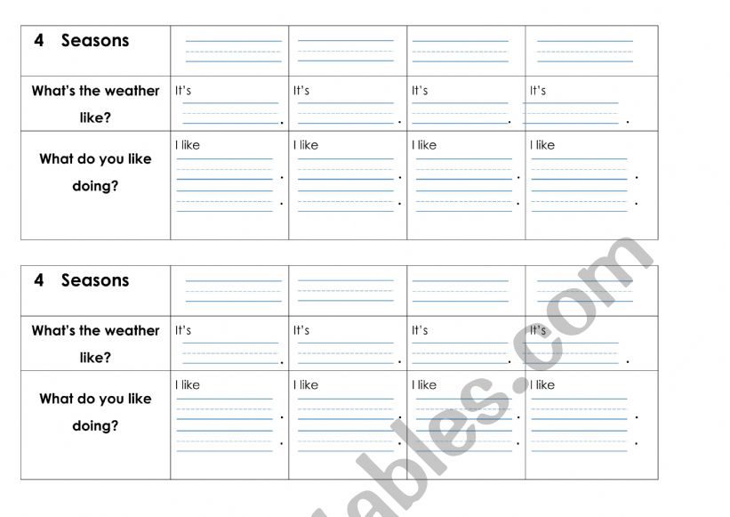 seasons worksheet