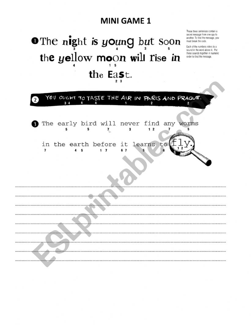 MIni game worksheet