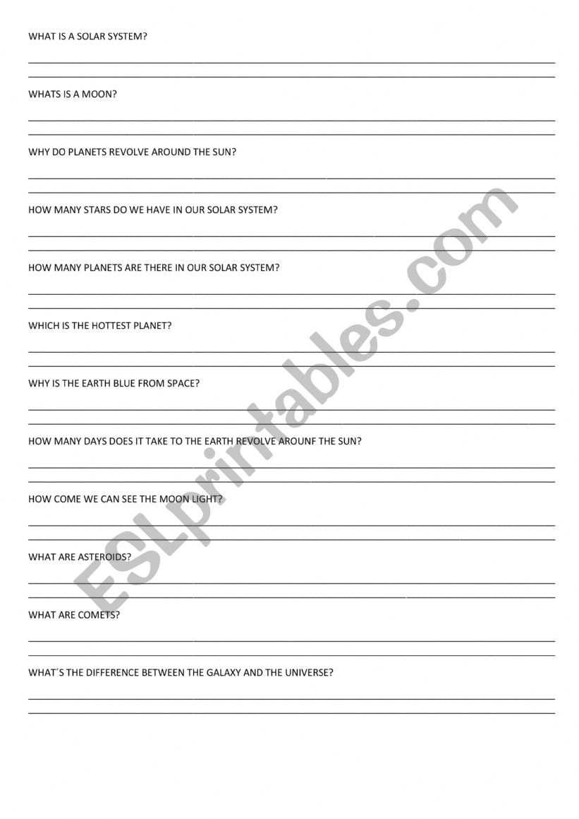 what´s a solar system - ESL worksheet by tissi