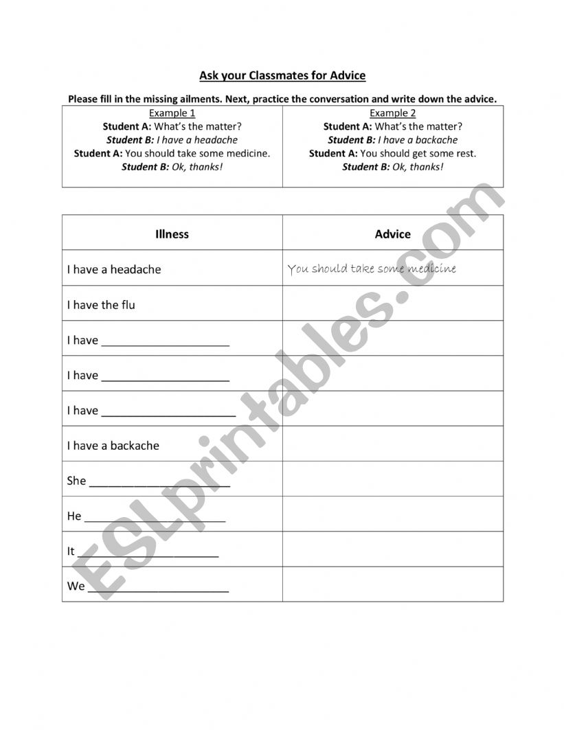 Suggestions worksheet