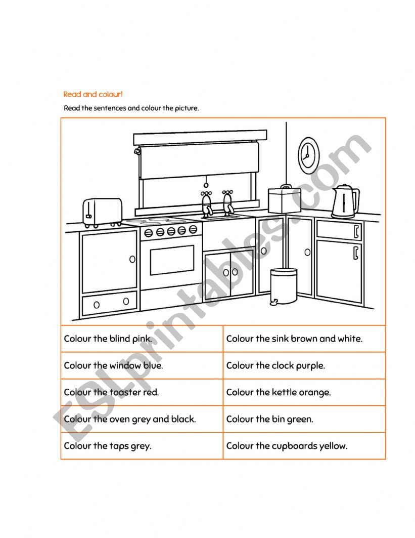 coloring kitchen worksheet