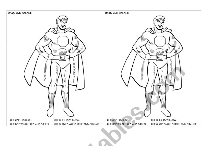 Superheroes - Read and Colour worksheet