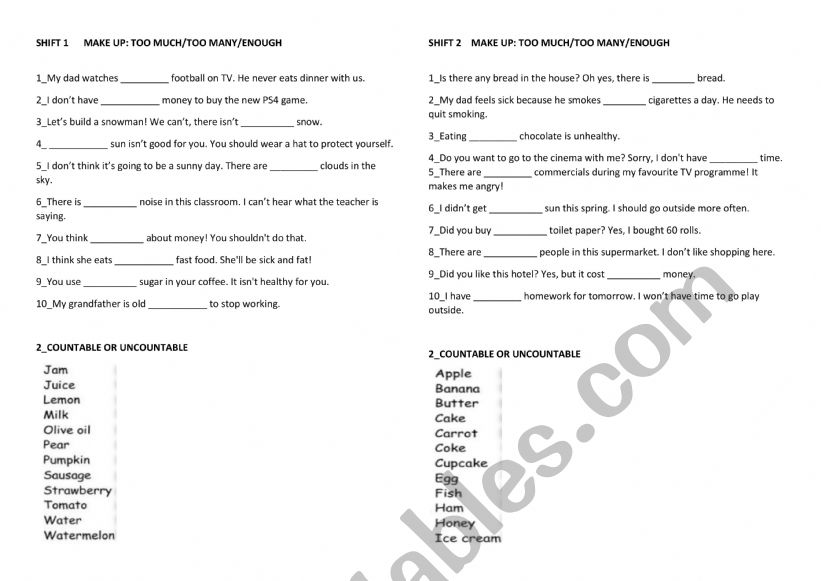 QUANTIFIERS TASK worksheet