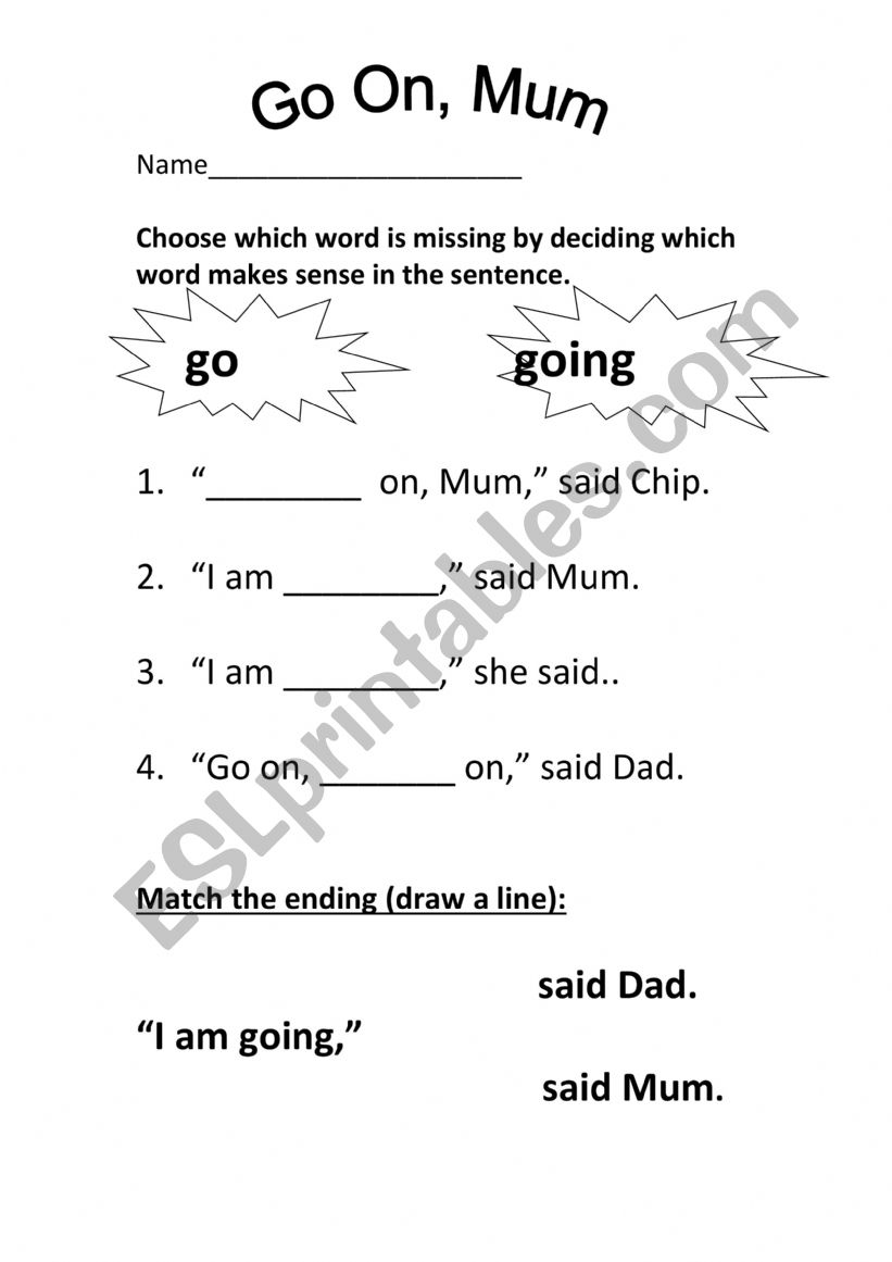 ORT Stage 1 - Go On Mum worksheet
