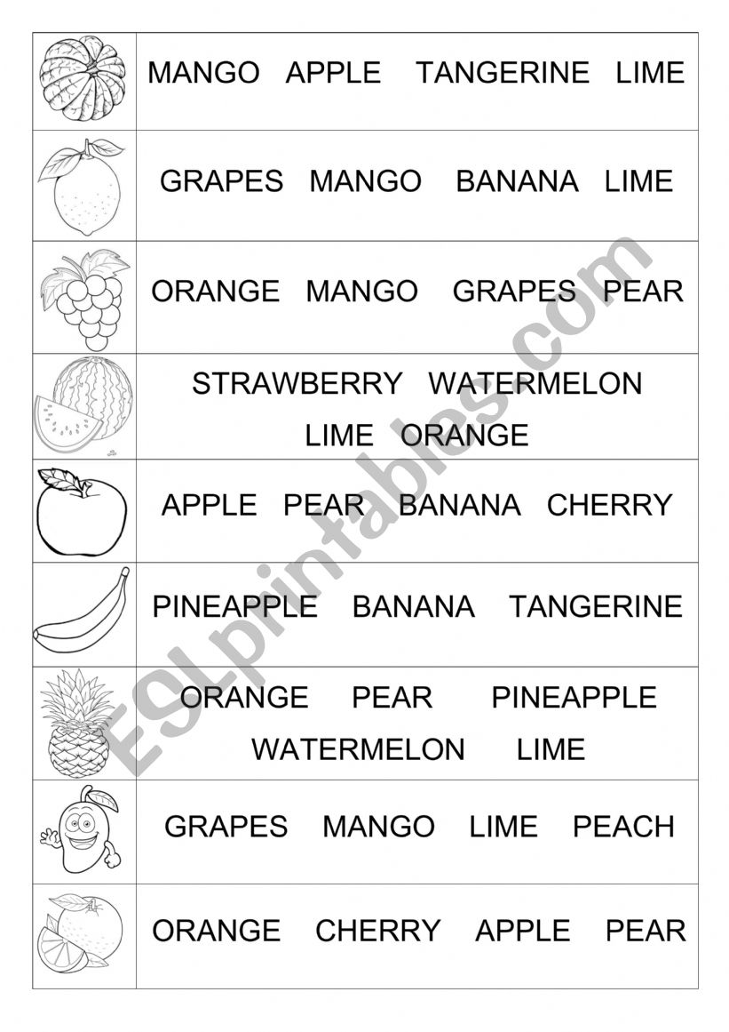 Fruits - Circle the correct word.