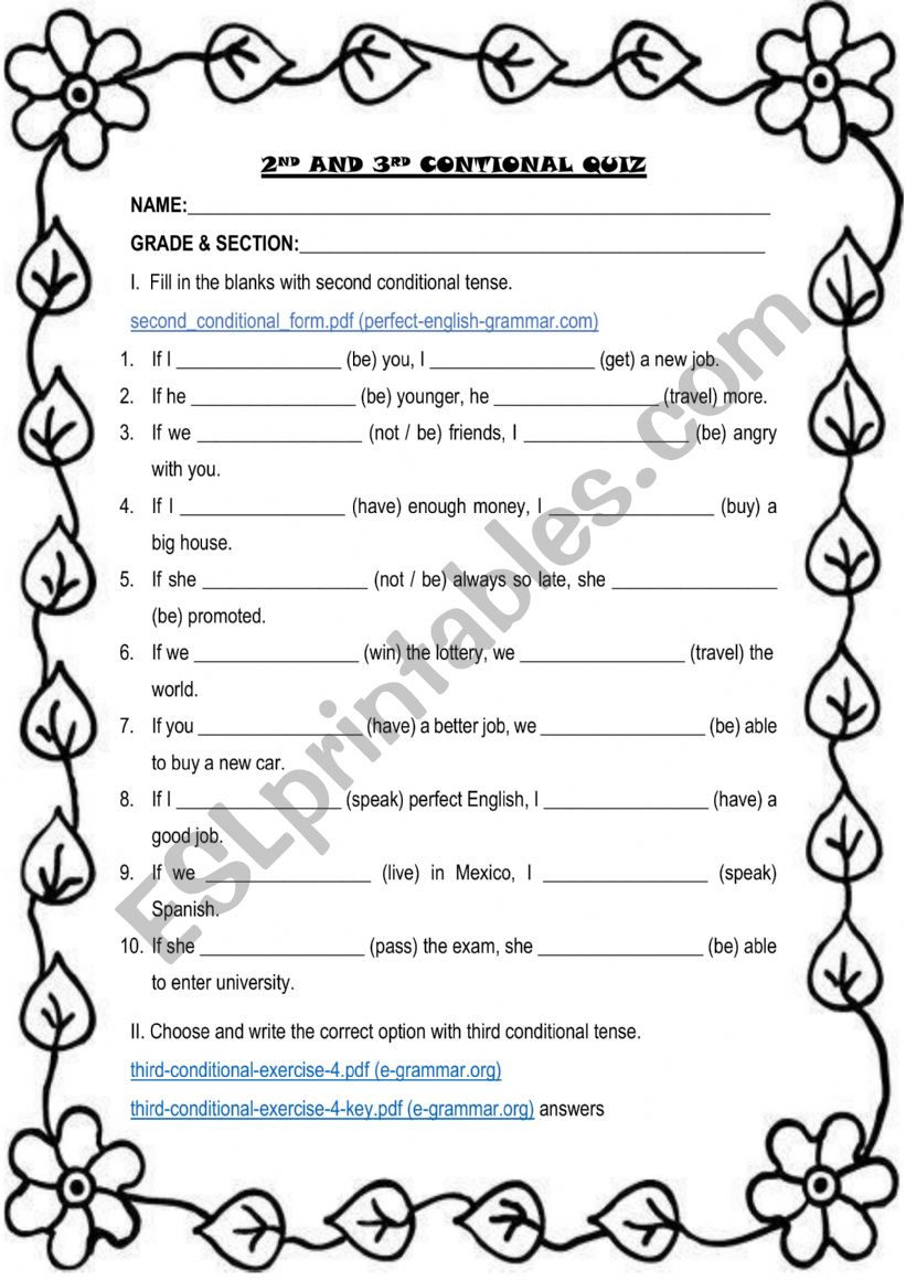 2nd & 3rd conditional quiz worksheet