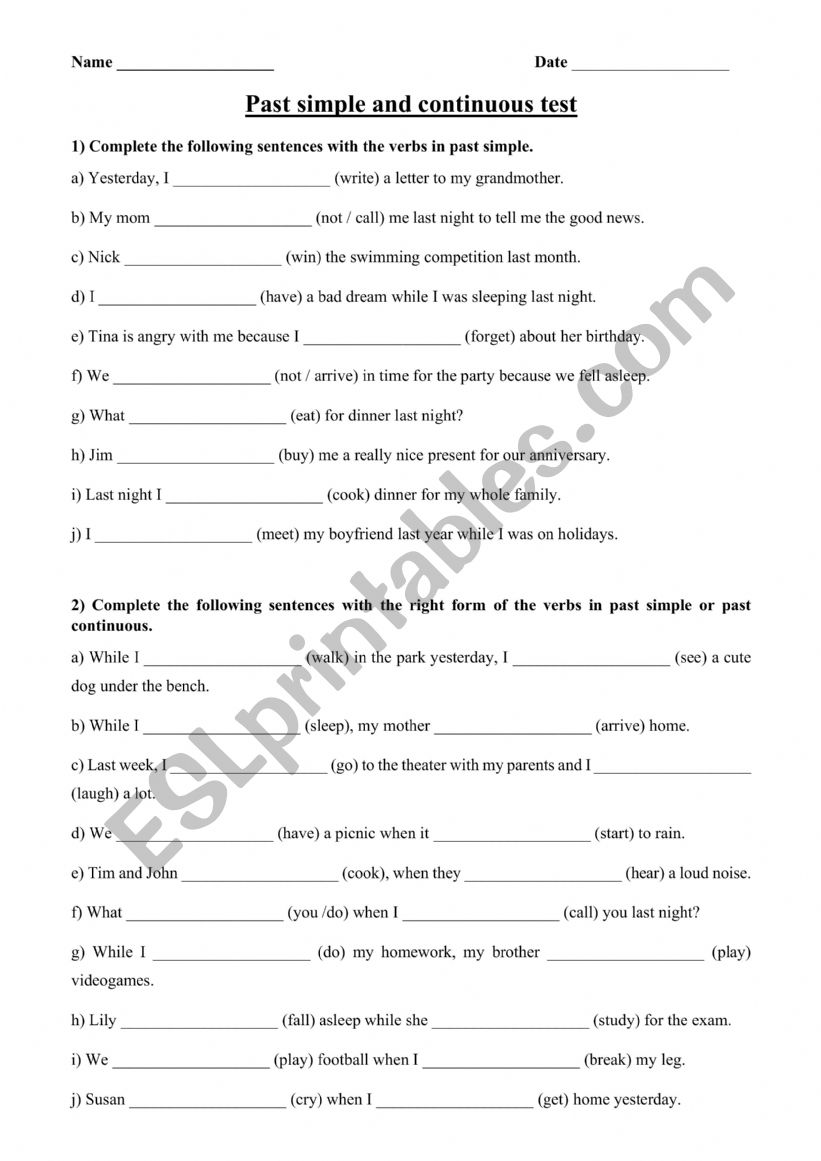 Test simple past and past continuous