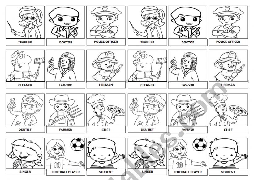 Memory game jobs worksheet