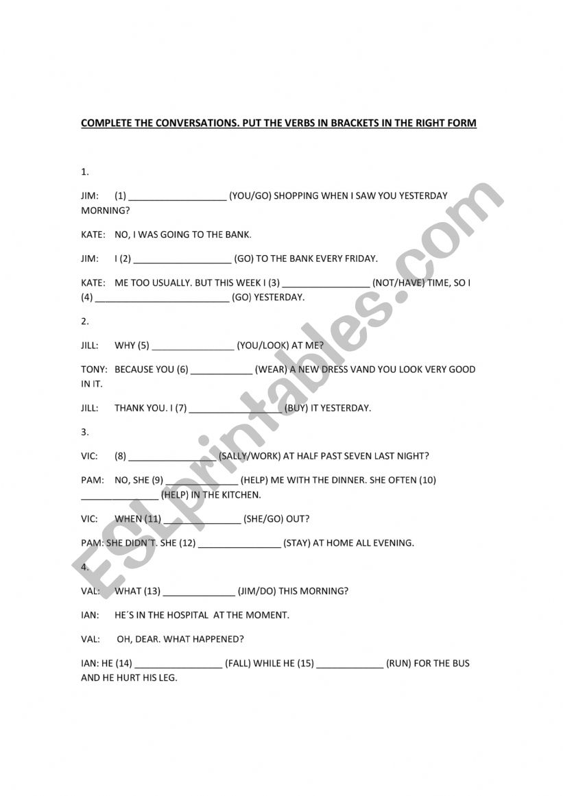 Complete worksheet