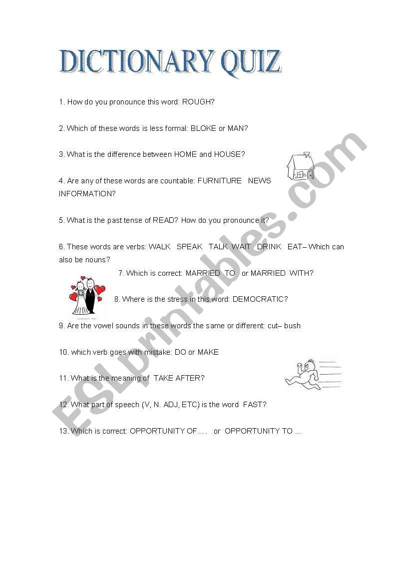 Dictionary Quiz ESL Worksheet By Icip